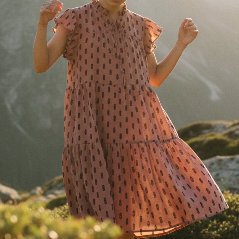 Lagenlook Moon River Tiered Ruffle Dress L Textured Cottagecore Summer Boho